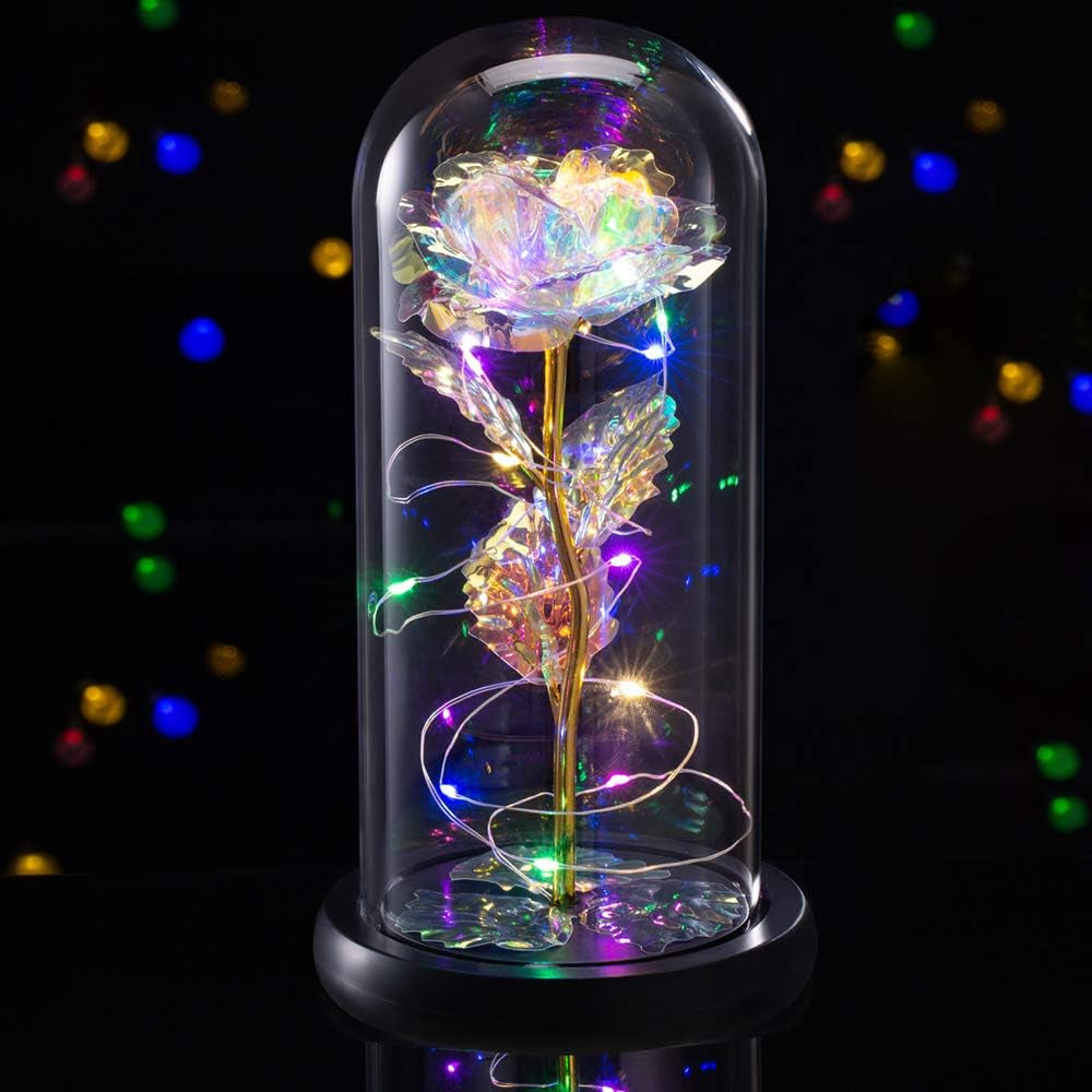 Mothers Day Rose Flower Gifts for Her,Forever Preserved Flowers,Artificial Flower Lasts in a Glass Dome, Unique Gifts for Mothers Day,Christmas,Anniversary(Colorful)