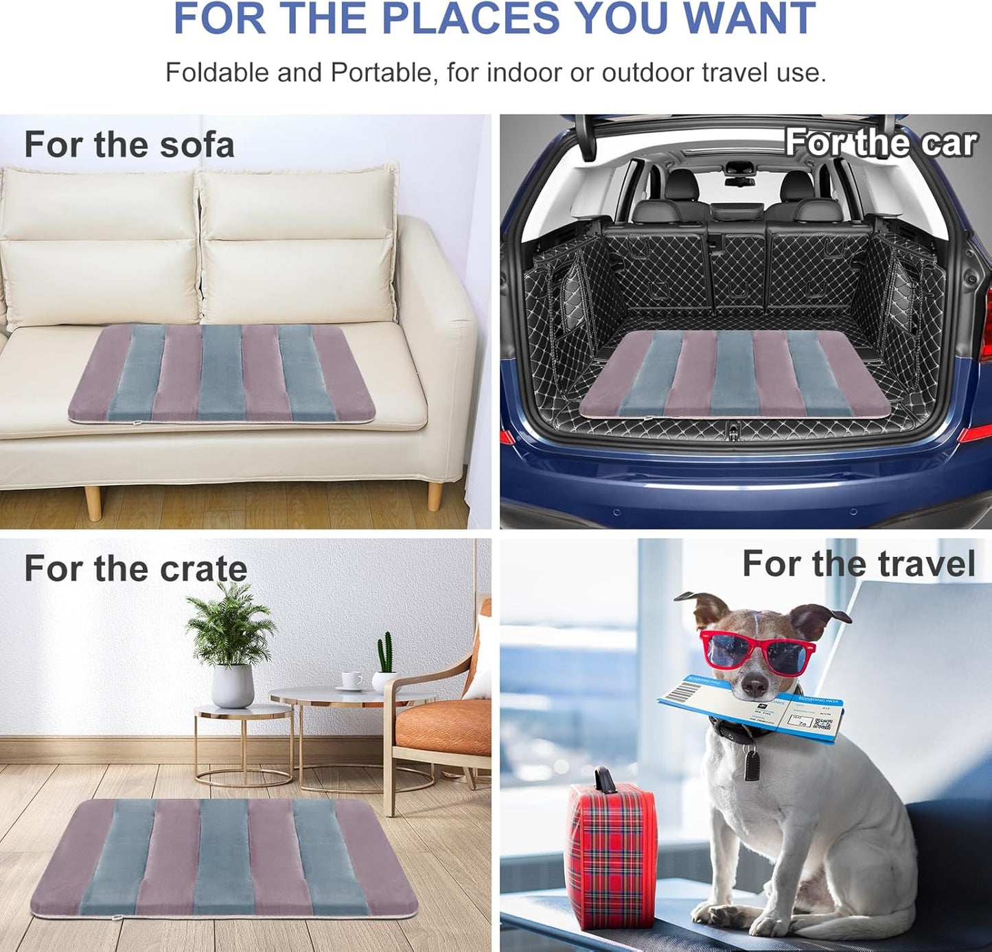 Large Dog Bed Crate Pad Mat 42" Dog Cat Pet Bed Sleeping Mats Washable Non Slip Mattress Kennel Pads, Mix Lilac Grey